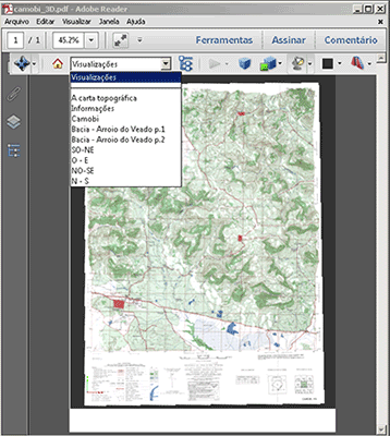PDF 3D. Carta Topográfica 1:50.000 de Camobi com exagero vertical